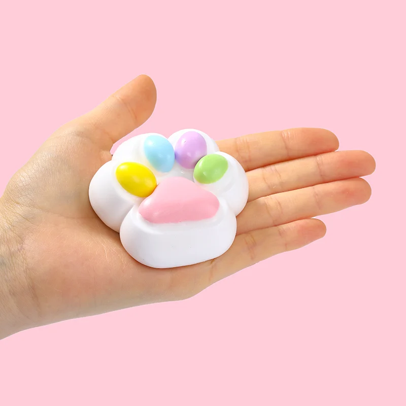 80g White Base Pink with Rainbow Cat Paw Taba Squishy - Image 3