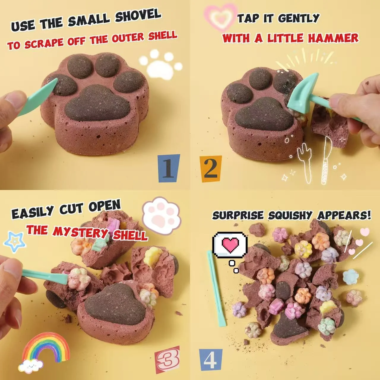 FUFUSQUISHY Chocolate Middle Large Cat Paw Dig Kit (20+ mini cat paw squishies) - Image 5