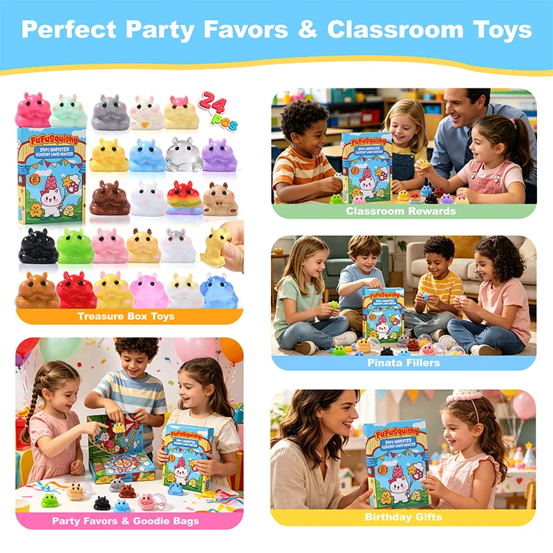 FUFUSQUISHY 24PCS Hamster Squishies Pop Box, Keychain Set, Individually Wrapped Balls,  Classroom Prizes and Party Favors - Image 7
