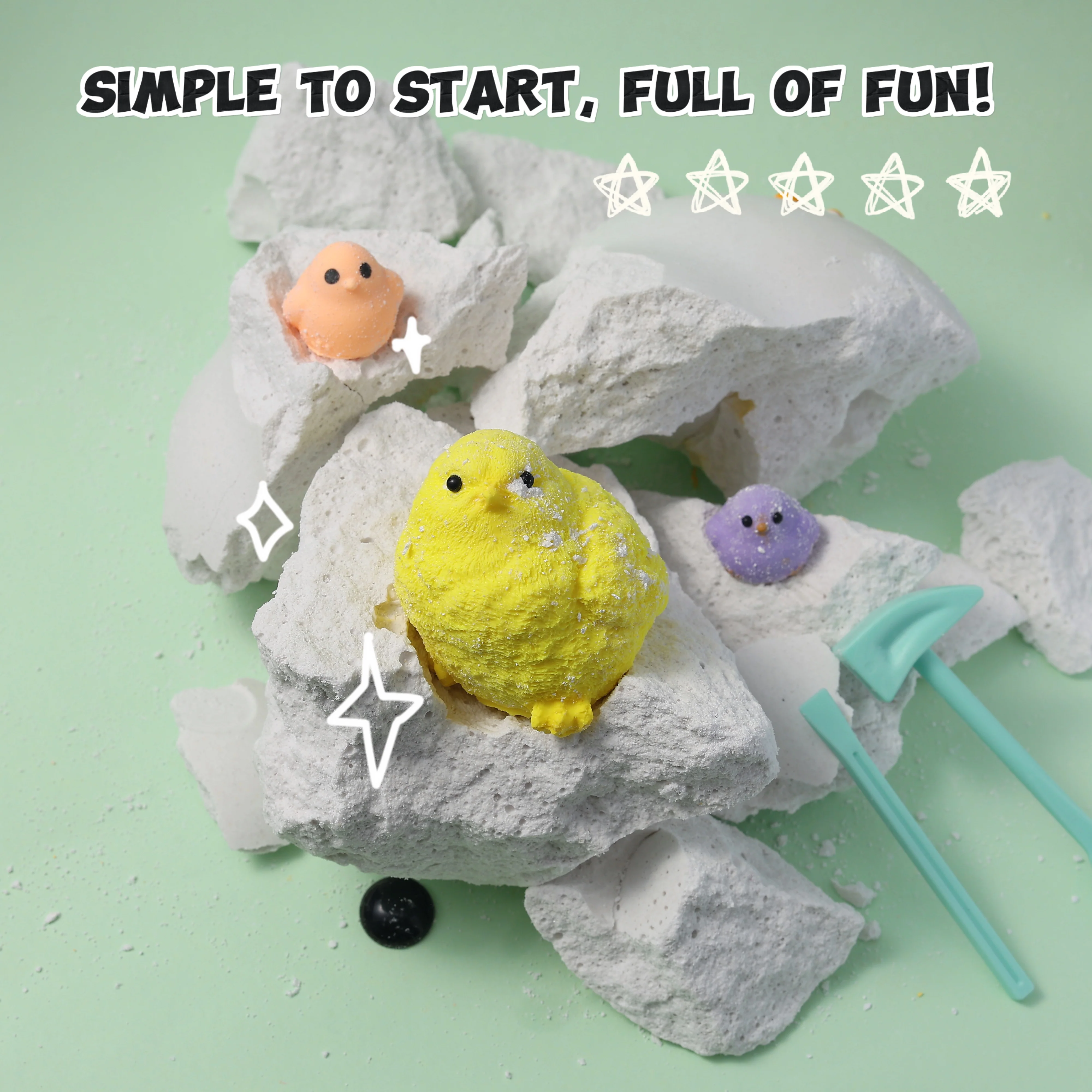 FUFUSQUISHY Giant White Chicken Dig Kit (include 1 middle chicken+2mini chicks) - Image 2