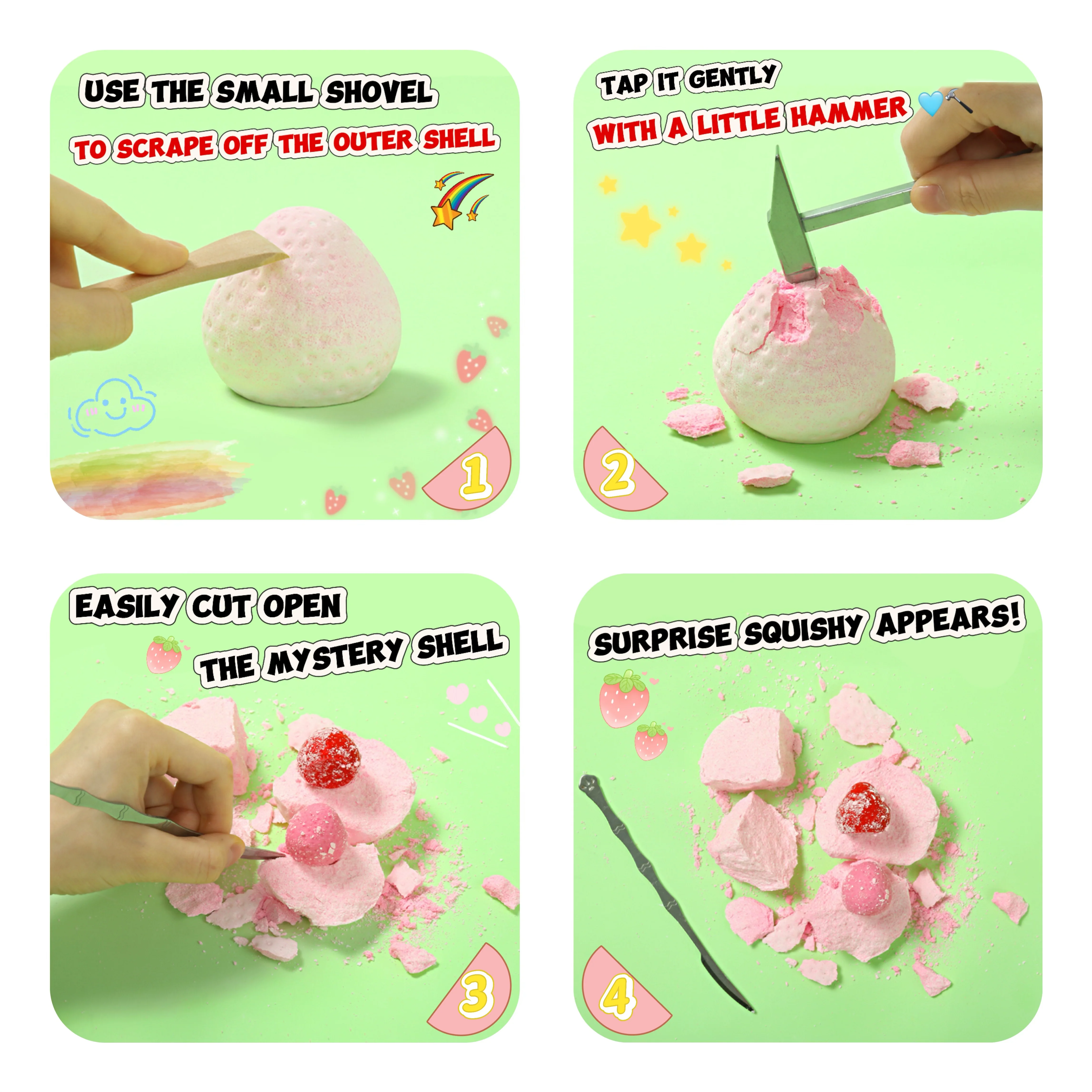 FUFUSQUISHY Pink Strawberry Squishy Dig Kit - Image 4